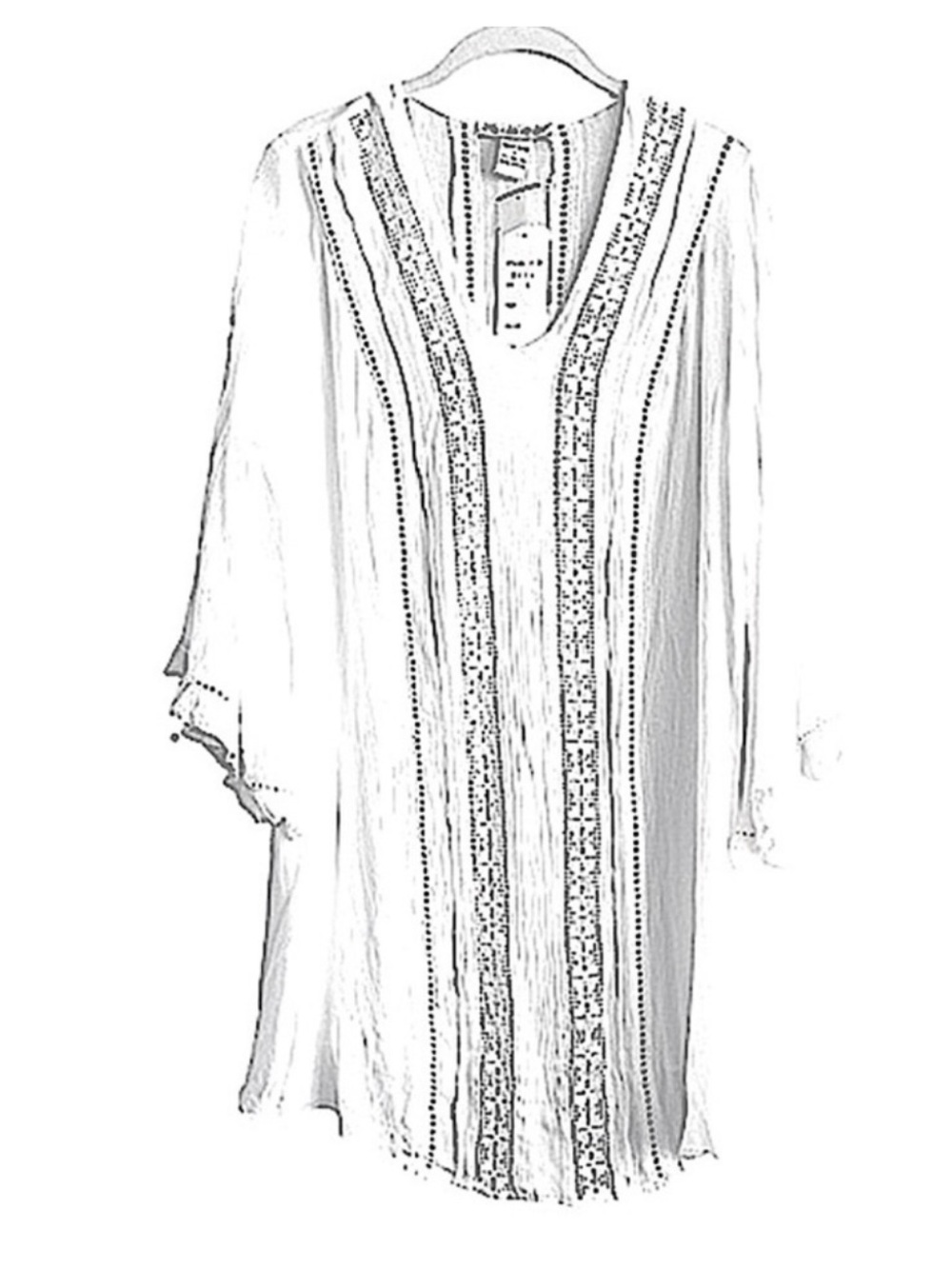 NEW Cute Options Embroidered Swim Coverup Flounce Sleeve V-neck White Size L